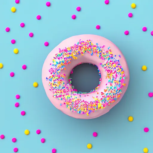 Image similar to 3 d render of a donut with pink icing and sprinkles flying with wings. light blue background