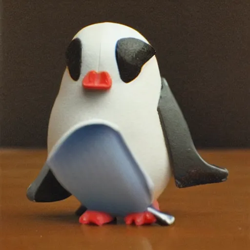 Prompt: a sad crying penguin holding a ruler, photo