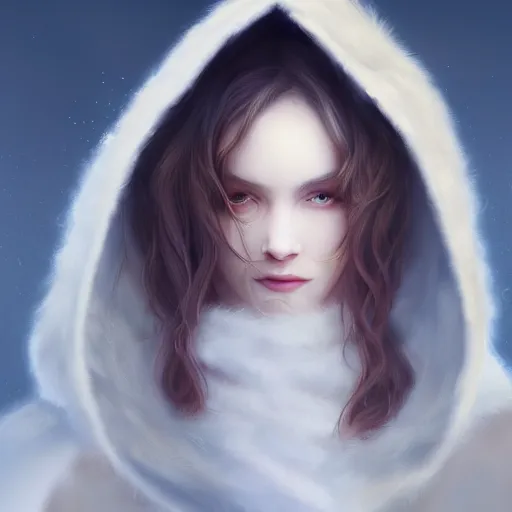 Image similar to beautiful portrait of a white fluffy moth wanderer in a cloak, detailed, high-quality digital art trending on Artstation