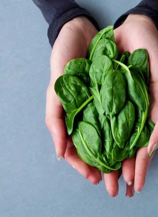 Prompt: home photo spinach in a hand