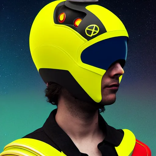 Image similar to a thunderbolt neon yellow ranger helmet by paolo eleuteri serpieri and tomer hanuka and chesley bonestell and daniel merriam and tomokazu matsuyama, unreal engine, high resolution render, featured on artstation, octane, 8 k, highly intricate details, vivid colors, vector illustration