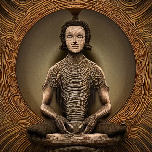 Prompt: meditation deity by jeffrey smith and wlop and gustave dore, featuring rhodium wires, circuitry, code, binary, cryptonomicon, dmt entity, ambient occlusion, 3 d concept render, scientifically accurate, artstation, intricate, beautiful, look at that detail!