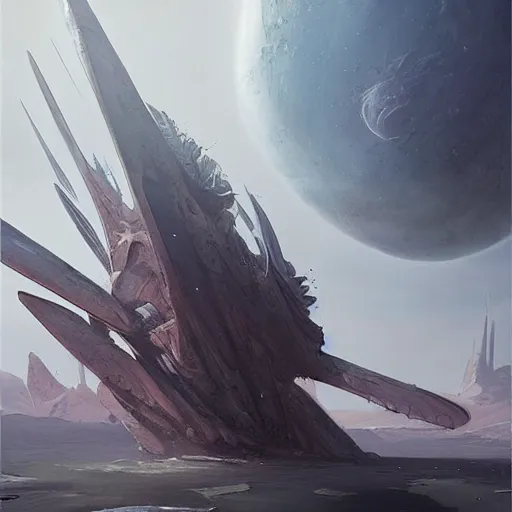 Image similar to gigantic creature on surface of venus, sparth style, fantasy. detailed. sharp focus. trending on arstation. artist greg rutkowski