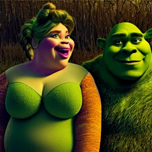 Prompt: shrek and princess in a Calvin Klein ad, style of Shrek