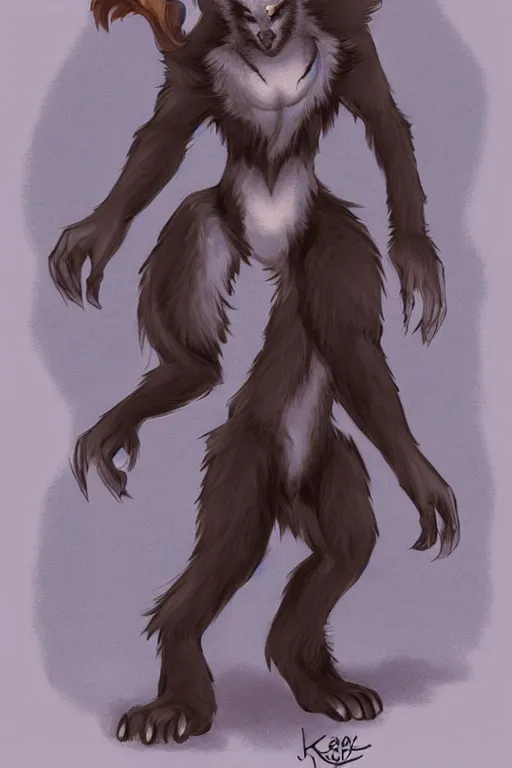 Image similar to a werewolf, fursona!!!!, by kawacy, trending on furaffinity, full body, furry art