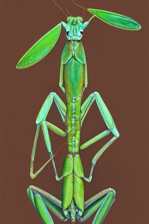 Image similar to praying mantis, by lucy arnold