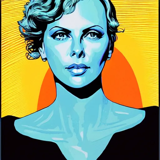 Image similar to “ charlize theron retro minimalist portrait, moebius, by jean giraud, 8 k ”