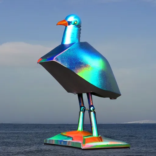 Image similar to giant iridescent robot seagull