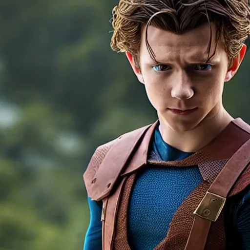 Prompt: Tom Holland as Link from The Legend of Zelda live-action movie