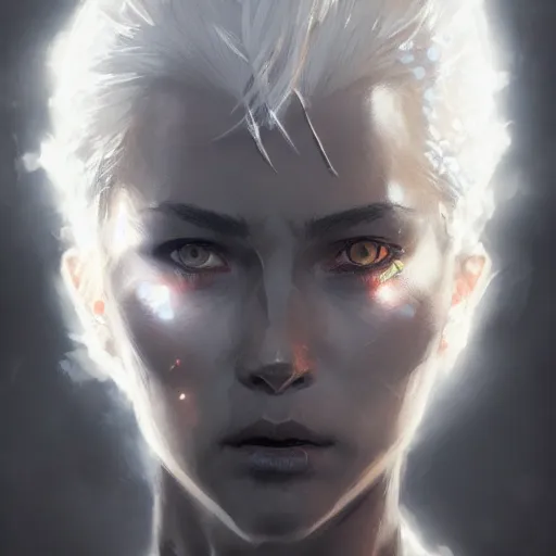 Image similar to portrait of a white hair white eye knight, dramatic lighting, illustration by Greg rutkowski, yoji shinkawa, 4k, digital art, concept art, trending on artstation