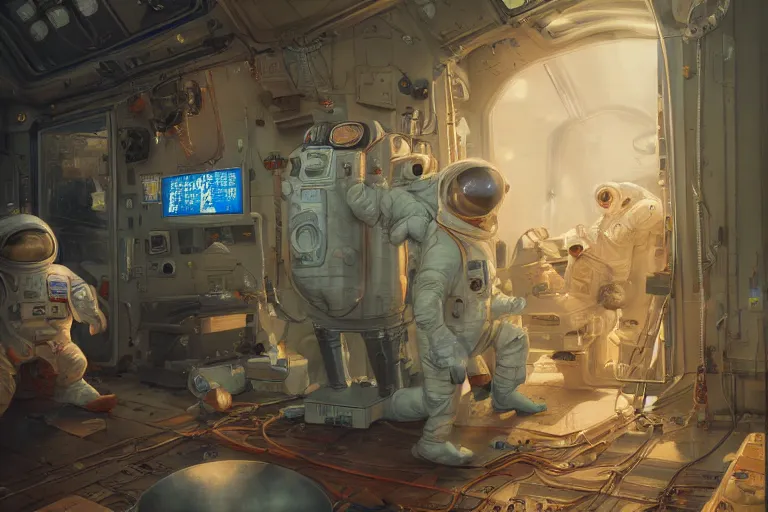 Image similar to hyperrealistic photography of a machine entering an astronaut host in the style of Jin Kagetsu, James Jean and wlop, highly detailed, sharp focus, intricate concept art, digital painting, ambient lighting, deep colors, 4k, artstation