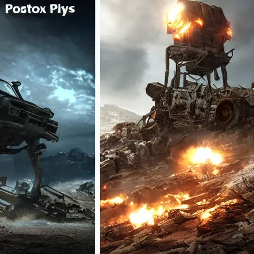 Prompt: xbox vs playstation, post apocalyptic, hd, unreal engine, cinematic