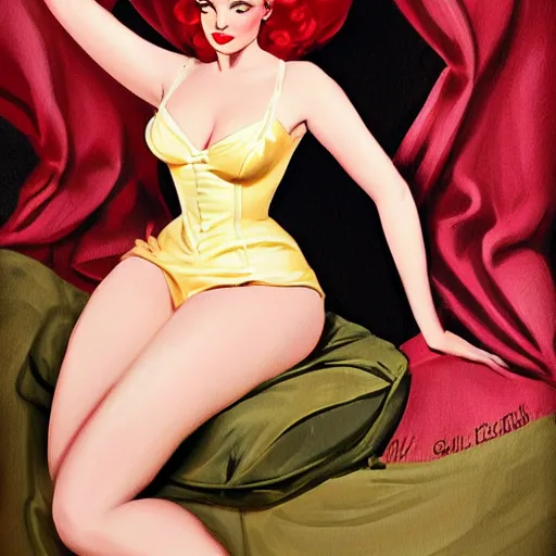 Image similar to an illustration in the style of gil elvgren and in the style of charlie bowater.