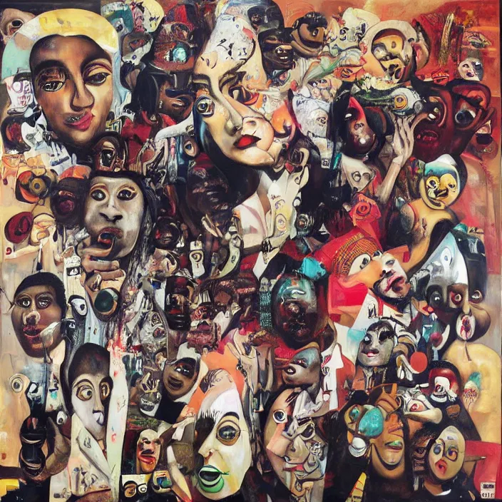 Image similar to trap music dreams by george condo, hip - hop, rnb, rap, perfect composition, cover art