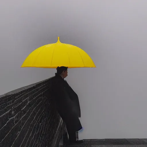 Prompt: bright yellow aesthetic, imposing by suehiro maruo, by eero saarinen. a photograph of a man caught in a storm, buffeted by wind & rain. he clings to a tree for support, but the tree is bent by the force of the storm. he is soaking wet. his face is contorted with fear & effort.