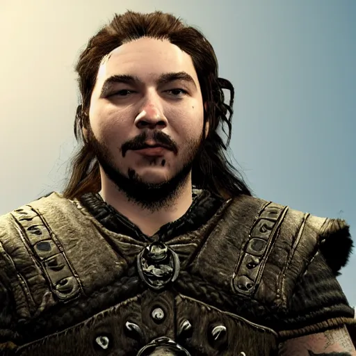 Image similar to Post Malone as an NPC character in Skyrim, screenshot