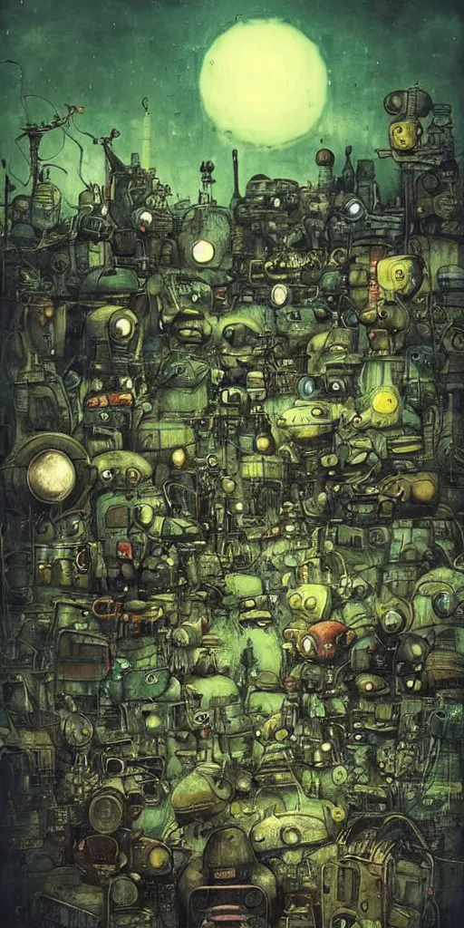 Image similar to a sci - fi junkyard scene by alexander jansson