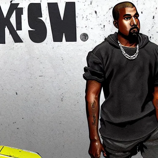 Prompt: Kanye with an RPG official GTA artwork midshot