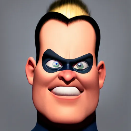 Prompt: syndrome from the incredibles ( 2 0 0 4 ), hyper realism, live action, portrait, studio lighting,