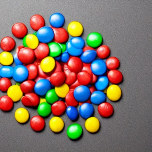 Image similar to a pile of m & m candies forming the face of eminem