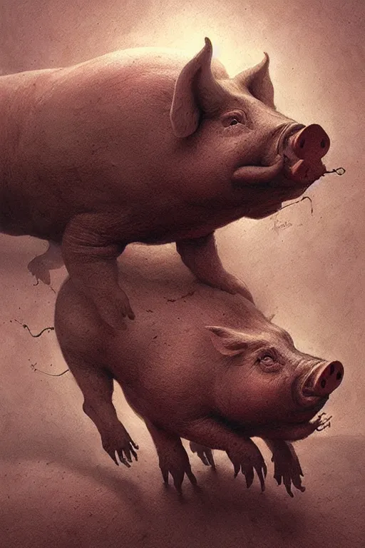 Image similar to pig machine by giger, zdzisław beksinski, greg rutkowski, maxim verehin