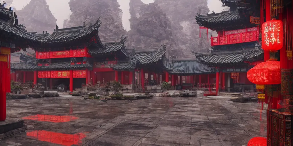 Image similar to a chinese temple with cyberpunk enhancements, detailed, atmospheric, 8 k