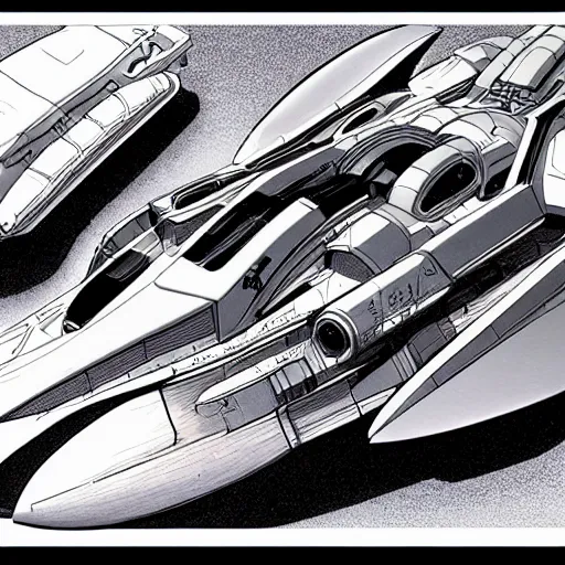 Prompt: spaceship concept art, very detailed, realistic, trending artstation, by wally wood and ron cobb