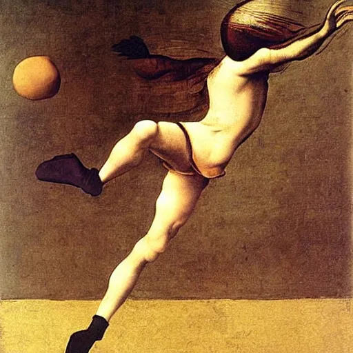 Image similar to Olivia Newton-John playing football by Leonardo da Vinci