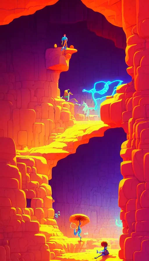 Image similar to deep natural cave wall, dynamic light, global illumination, illustration by josan gonzales and moebius, rhads, clean thick line, comics style,