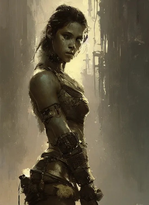 Prompt: female warrior girl, beautiful face, rule of thirds, intricate outfit, spotlight, by greg rutkowski, by jeremy mann, digital painting