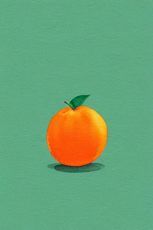 Image similar to minimalist watercolor art of an orange with green leaves, illustration, vector art