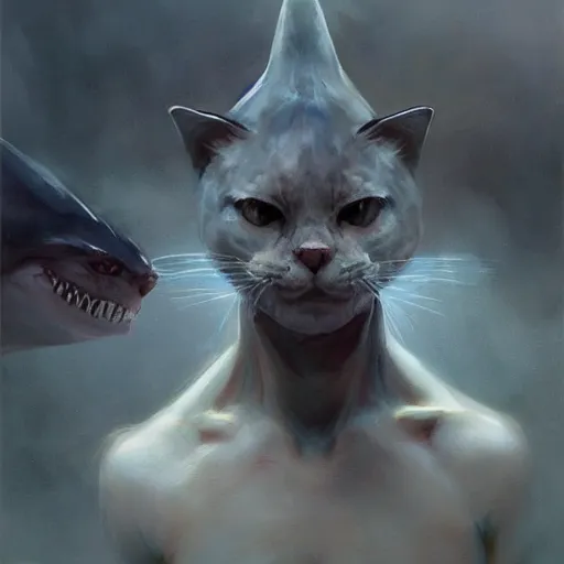 Image similar to half cat half shark, smooth, artstation, digital illustration by Ruan Jia and Mandy Jurgens and Artgerm and Wayne Barlowe and Greg Rutkowski and Zdislav Beksinski