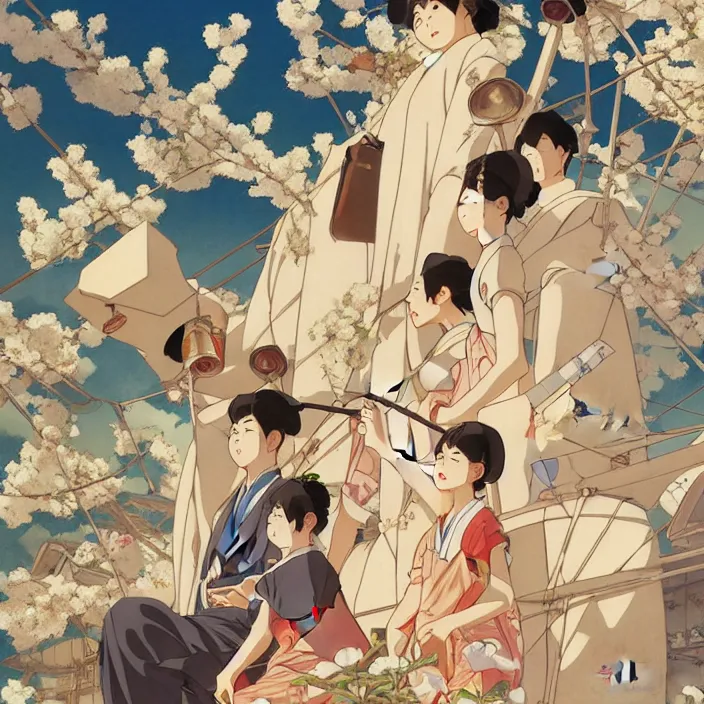 Image similar to japanese city, spring, in the style of studio ghibli, j. c. leyendecker, greg rutkowski, artem