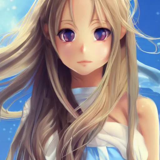 Prompt: a very beautiful young yuuki asuna, full body, long wavy blond hair, sky blue eyes, full round face,, bikini, miniskirt, front shot, highly detailed, cinematic wallpaper by stanley artgerm lau