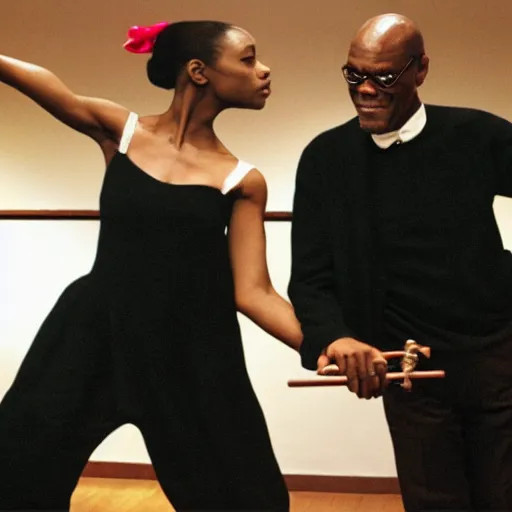 Image similar to Samuel L. Jackson as a ballerina, dancing gracefully