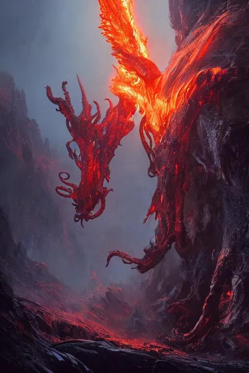 Prompt: fire Elemental creature, lovecraftian creature, dramatic lighting, cinematic, establishing shot, extremly high detail, foto realistic, cinematic lighting, post processed, concept art, artstation, matte painting, style by eddie mendoza, raphael lacoste, alex ross