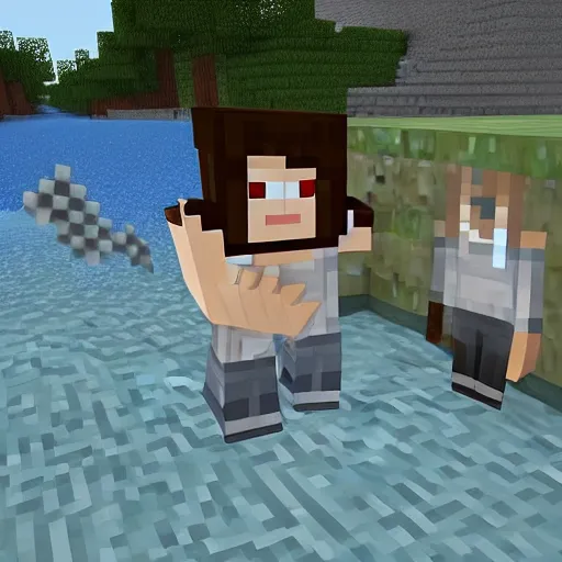 Image similar to Siren head in minecraft fighting a Warden.