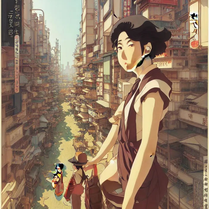 Image similar to japanese big city, summer, in the style of studio ghibli, j. c. leyendecker, greg rutkowski, artem