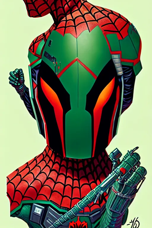 Prompt: spiderman inspired by boba fett, digital portrait art by josan gonzalez, epic lighting, intricate, d & d, fantasy, cyberpunk x renaissance