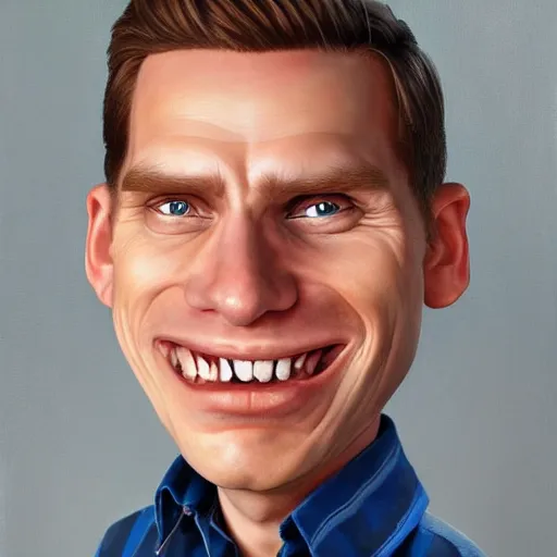 Image similar to Caricature portraits done of Jerma, realistic, hyperrealistic, very realistic, highly detailed, very detailed, extremely detailed, detailed, oil painting, digital art, trending on artstation