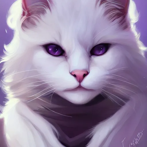 Prompt: a portrait of a beautiful white fluffy cat with yellow eyes, art by lois van baarle and loish and ross tran and rossdraws and sam yang and samdoesarts and artgerm, digital art, highly detailed, intricate, sharp focus, Trending on Artstation HQ, deviantart, unreal engine 5, 4K UHD image