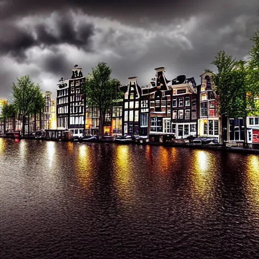 Image similar to amsterdam during a storm, very realistic, photorealistic, cinematic