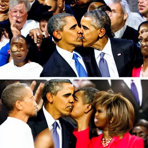 Image similar to obama kissing obama with his hand on his face