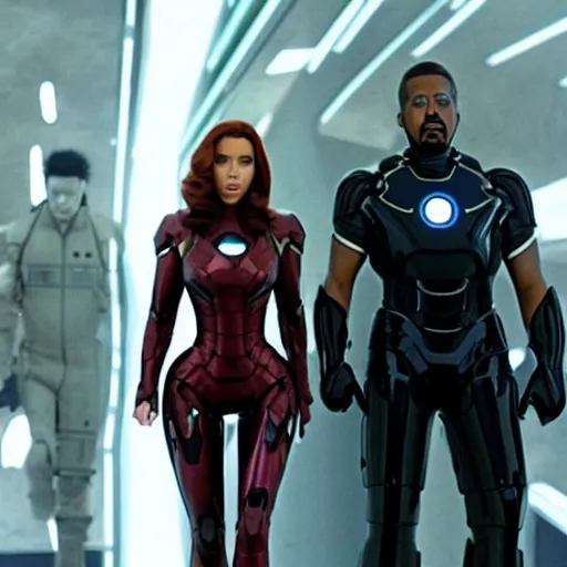 Prompt: A Still of Kim Kardashian as Black Widow in Iron Man 2 (2010)