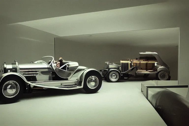 Image similar to duesenberg model sj concept, inside of a minimalist Tokyo garage, ektachrome photograph, volumetric lighting, f8 aperture, cinematic Eastman 5384 film