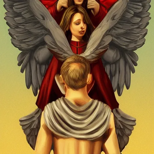 Image similar to angels protecting a praying man, by Alex Flores, Trending on artstation, deviantart