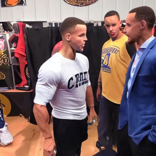 Prompt: John Cena trying to see stephen curry backstage, highly detailed