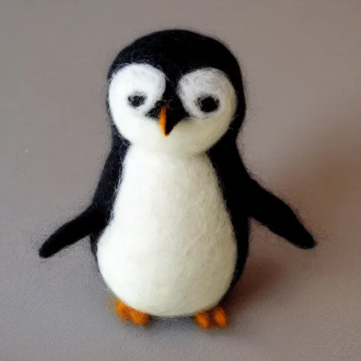 Prompt: a needle felted penguin, needle felting art.