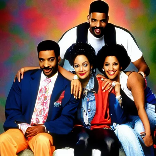 Prompt: the cast of the fresh prince of bel - air 1 9 9 0, publicity photo