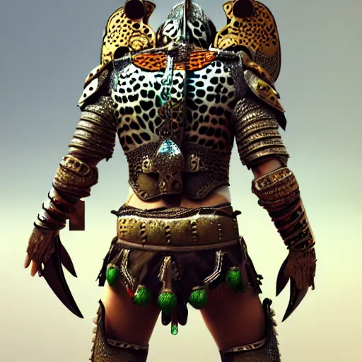 Image similar to warrior with jaguar themed armour, highly detailed, 4 k, hdr, award - winning, octane render, artstation